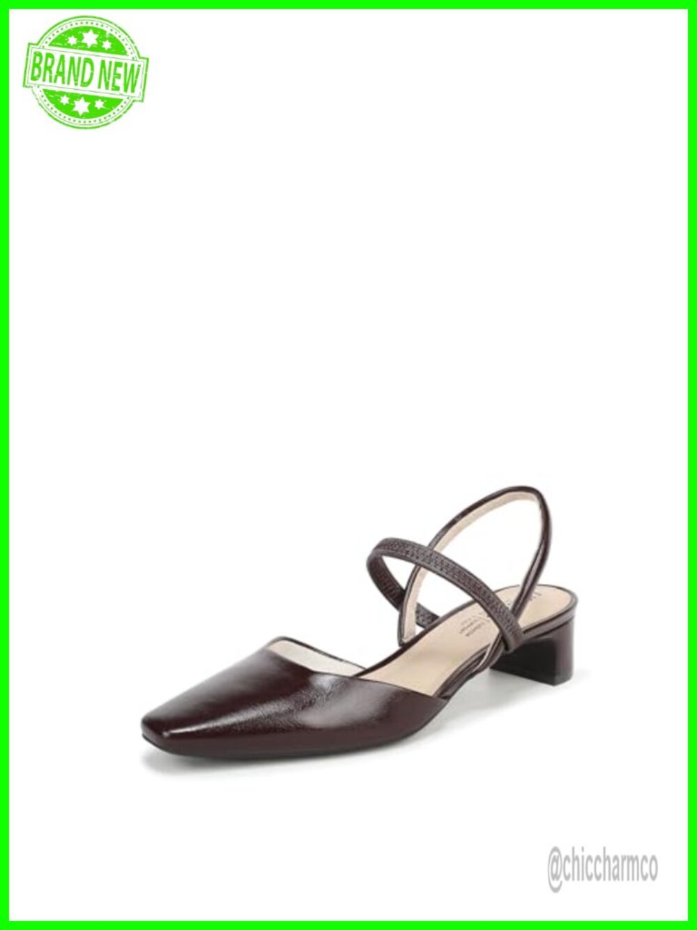 Slingback Kitten Heel Pump with Block Heel & Square Toe